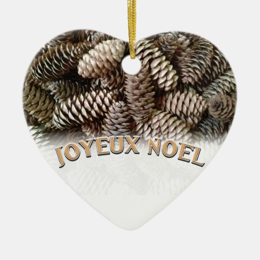 Joyeux Noel Kerstmis Vakantie Pine Cone Keramisch Ornament (Voorkant)