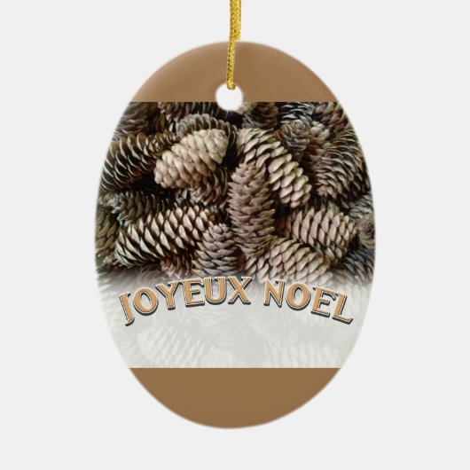 Joyeux Noel Kerstmis Vakantie Pine Cone Keramisch Ornament (Voorkant)