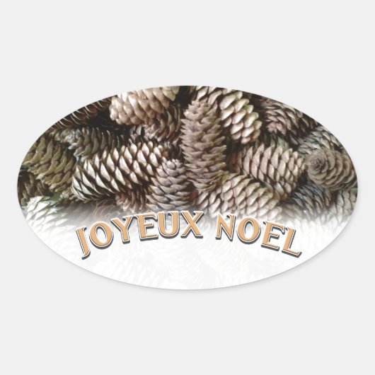 Joyeux Noel Kerstmis Vakantie Pine Cone Ovale Sticker (Voorkant)