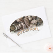 Joyeux Noel Kerstmis Vakantie Pine Cone Ovale Sticker (Envelop)
