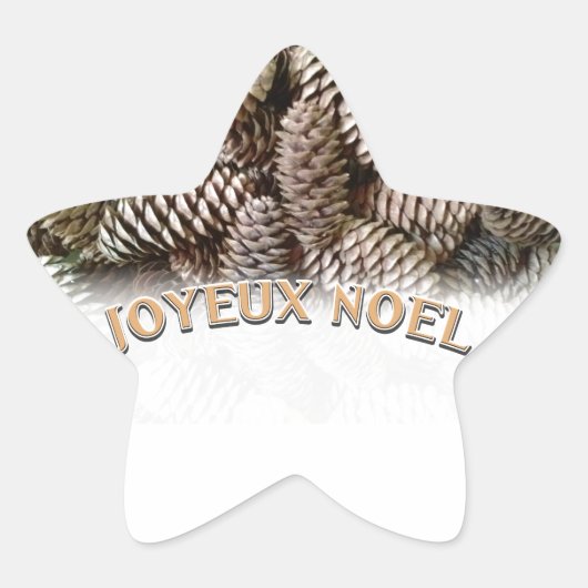 Joyeux Noel Kerstmis Vakantie Pine Cone Ster Sticker (Voorkant)