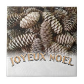 Joyeux Noel Kerstmis Vakantie Pine Cone Tegeltje (Voorkant)