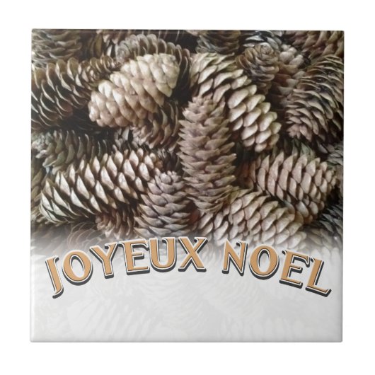 Joyeux Noel Kerstmis Vakantie Pine Cone Tegeltje (Voorkant)