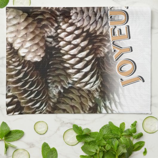 Joyeux Noel Kerstmis Vakantie Pine Cone Theedoek (Gevouwen)