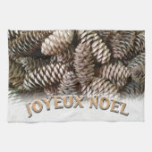Joyeux Noel Kerstmis Vakantie Pine Cone Theedoek (Horizontaal)