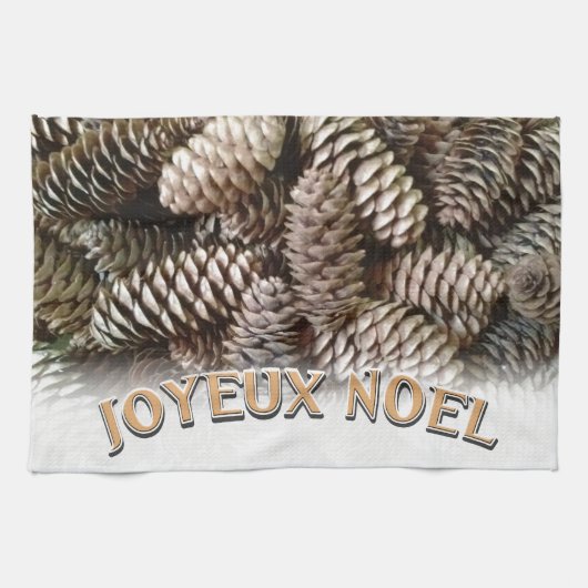 Joyeux Noel Kerstmis Vakantie Pine Cone Theedoek (Horizontaal)