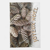 Joyeux Noel Kerstmis Vakantie Pine Cone Theedoek (Verticaal)