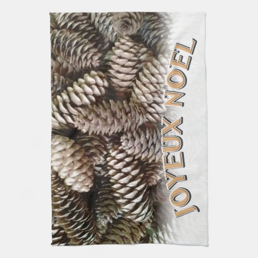 Joyeux Noel Kerstmis Vakantie Pine Cone Theedoek (Verticaal)