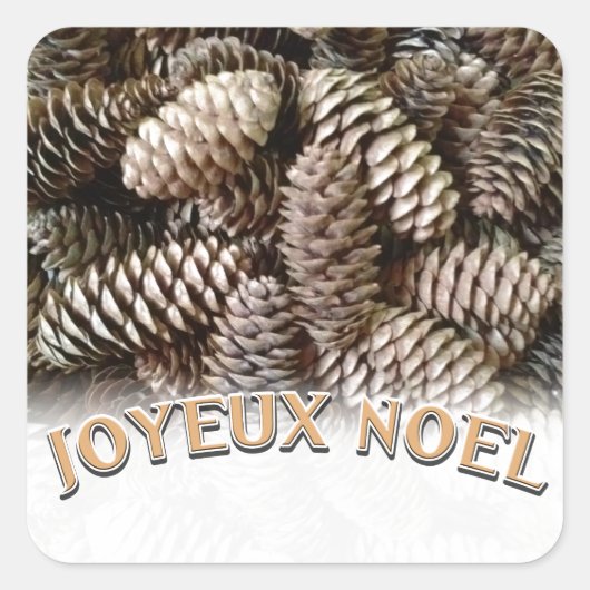 Joyeux Noel Kerstmis Vakantie Pine Cone Vierkante Sticker (Voorkant)