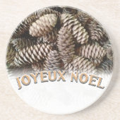 Joyeux Noel Kerstmis Vakantie Pine Cone Zandsteen Onderzetter (Voorkant)