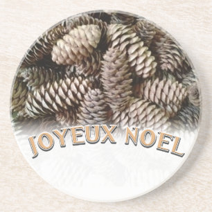 Joyeux Noel Kerstmis Vakantie Pine Cone Zandsteen Onderzetter