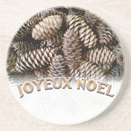 Joyeux Noel Kerstmis Vakantie Pine Cone Zandsteen Onderzetter (Voorkant)