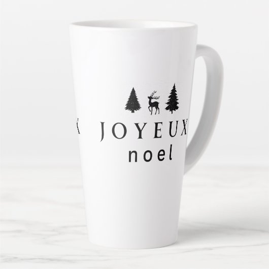 Joyeux Noel kerstontwerp met sneeuwvlokken Latte Mok (Rechterhoek)