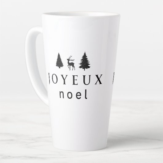 Joyeux Noel kerstontwerp met sneeuwvlokken Latte Mok (Linkerhoek)