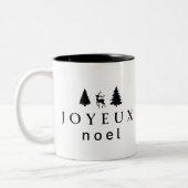 Joyeux Noel kerstontwerp met sneeuwvlokken Tweekleurige Koffiemok (Links)