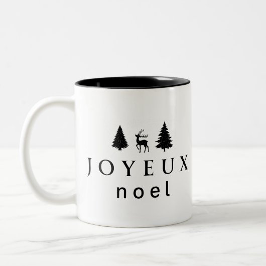 Joyeux Noel kerstontwerp met sneeuwvlokken Tweekleurige Koffiemok (Links)