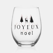 Joyeux Noel kerstontwerp met sneeuwvlokken Wijnglas Zonder Voet (Voorkant)