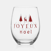 Joyeux Noel kerstontwerp met sneeuwvlokken Wijnglas Zonder Voet (Achterkant)