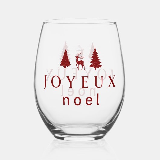 Joyeux Noel kerstontwerp met sneeuwvlokken Wijnglas Zonder Voet (Achterkant)