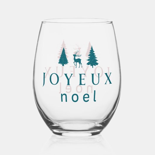 Joyeux Noel kerstontwerp met sneeuwvlokken Wijnglas Zonder Voet (Voorkant)