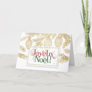 Joyeux Noel KerstTypografie Gold Pines Feestdagen Kaart