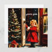 Joyeux Noël - klein meisje Feestdagenkaart (Voorkant / Achterkant)