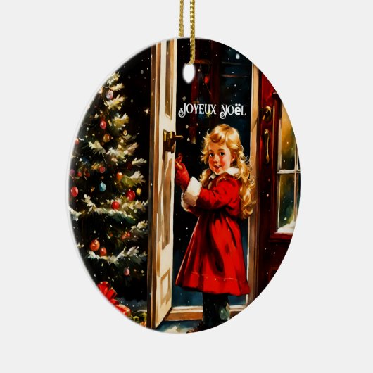 Joyeux Noël - klein meisje Keramisch Ornament (Rechts)