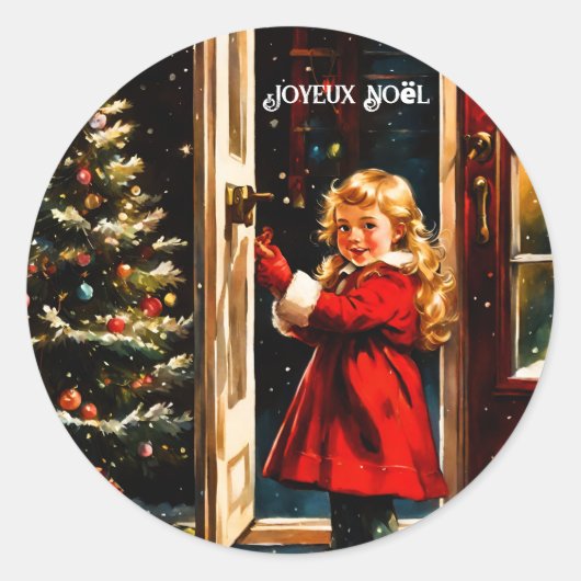 Joyeux Noël - klein meisje Ronde Sticker (Voorkant)