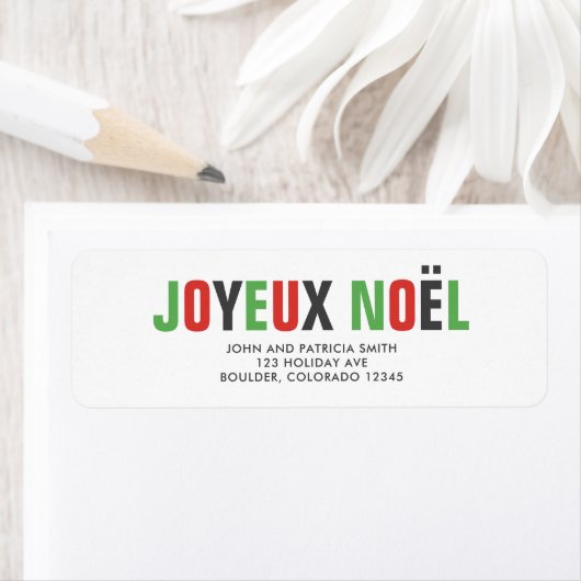 "Joyeux Noel" Kleurrijke vetgedrukte letters Etiket (Insitu)