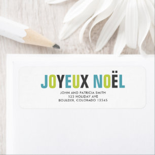 "Joyeux Noel" Kleurrijke vetgedrukte letters Etiket