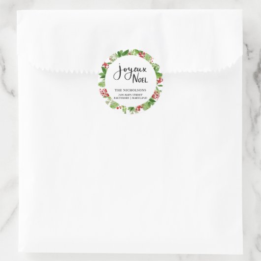 Joyeux Noel Krans Feestscript | Vakantie Ronde Sticker (Tas)
