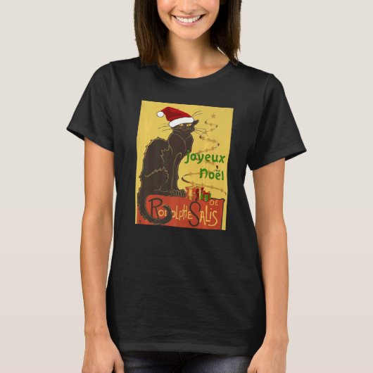 Joyeux Noel Le Chat Noir Christmas Holiday Vector T-shirt (Voorkant)