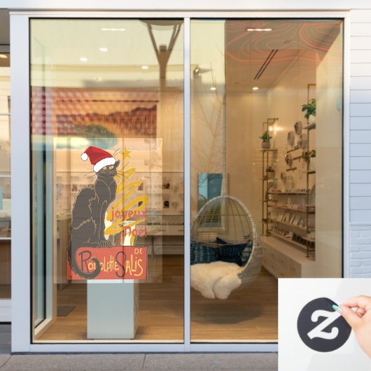 Joyeux Noel Le Chat Noir With Stylized Golden Tree Raamsticker (Winkelraam)