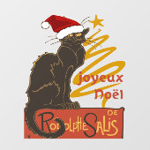 Joyeux Noel Le Chat Noir With Stylized Golden Tree Raamsticker (Vel)