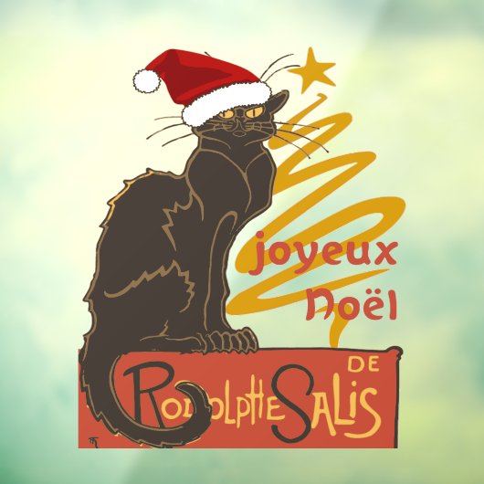 Joyeux Noel Le Chat Noir With Stylized Golden Tree Raamsticker (Vel 3)