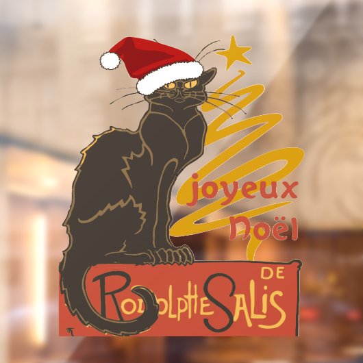 Joyeux Noel Le Chat Noir With Stylized Golden Tree Raamsticker (Vel 2)
