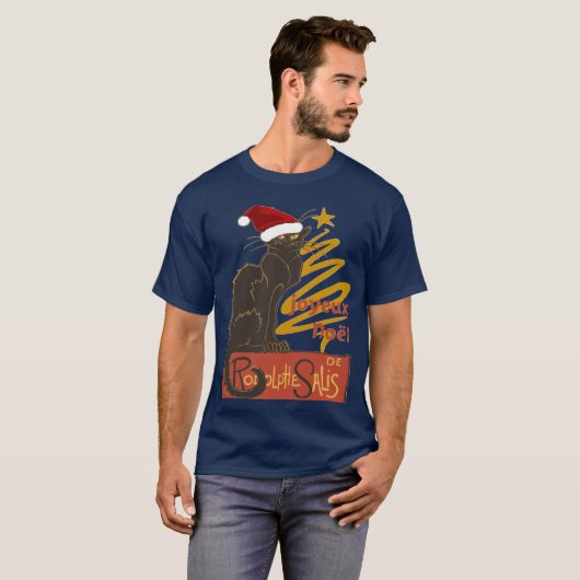 Joyeux Noel Le Chat Noir With Stylized Golden Tree T-shirt (Voorkant volledig)