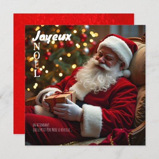 Joyeux Noël Le Père Noël's beste endormi SqFC Feestdagenkaart (Voorkant / Achterkant)