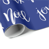 Joyeux Noel | Manuscript-feestdag | Blauw Cadeaupapier (Rol Hoek)