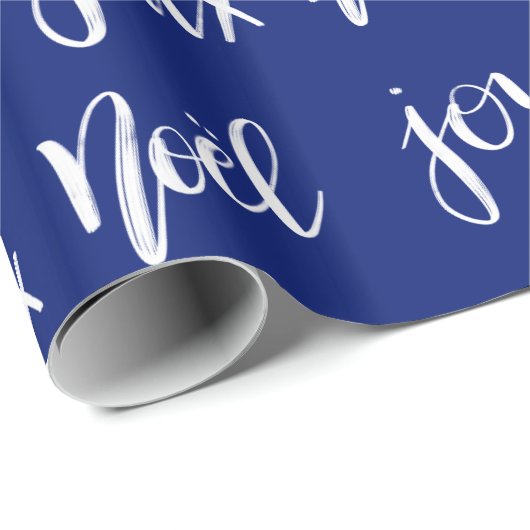 Joyeux Noel | Manuscript-feestdag | Blauw Cadeaupapier (Rol Hoek)
