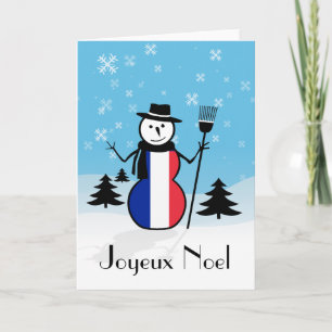 Joyeux Noel Merry Christmas French Snowman Frankri Feestdagen Kaart