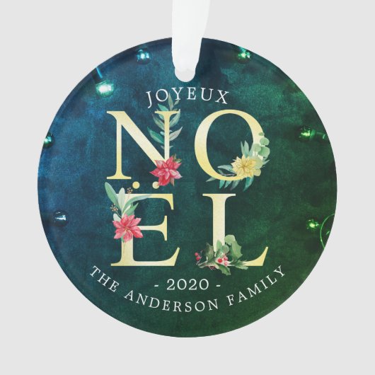 Joyeux Noel Merry Kerstmis Poinsettia Foto Decor Ornament (voorkant)