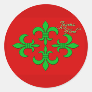 Joyeux Noel met Fleur de Lis Holiday Kaarten Ronde Sticker