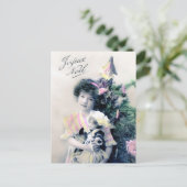 Joyeux Noël met meisje en pop Briefkaart (Staand voorkant)