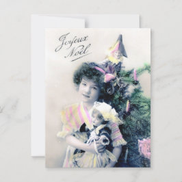 Joyeux Noël met meisje en pop Briefkaart