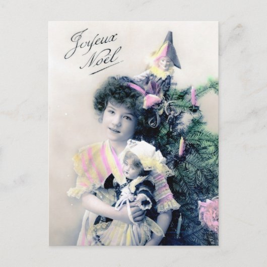 Joyeux Noël met meisje en pop Briefkaart (Voorkant)