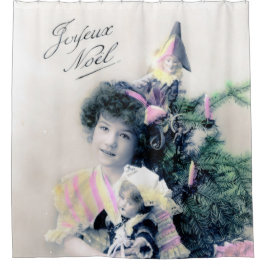  Joyeux Noël met meisje en pop Douchegordijn