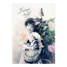 Joyeux Noël met meisje en pop Foto Afdruk