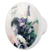  Joyeux Noël met meisje en pop Keramische Knop (Rechts)