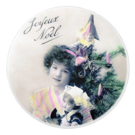 Joyeux Noël met meisje en pop Keramische Knop